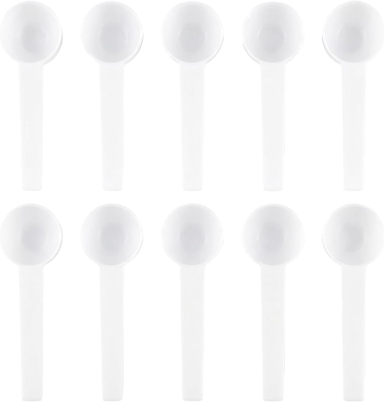 10Pcs 5 Gram/10 ml White Plastic Tablespoon Measuring Spoons with Long Handle Mini Powder Scoops Tiny Spoons for Measuring Coffee Grains Protein Spices (Round Bottom)