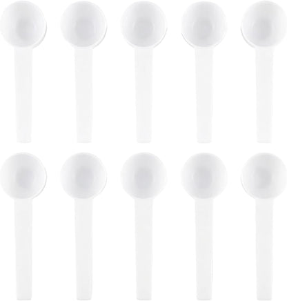 10Pcs 5 Gram/10 ml White Plastic Tablespoon Measuring Spoons with Long Handle Mini Powder Scoops Tiny Spoons for Measuring Coffee Grains Protein Spices (Round Bottom)