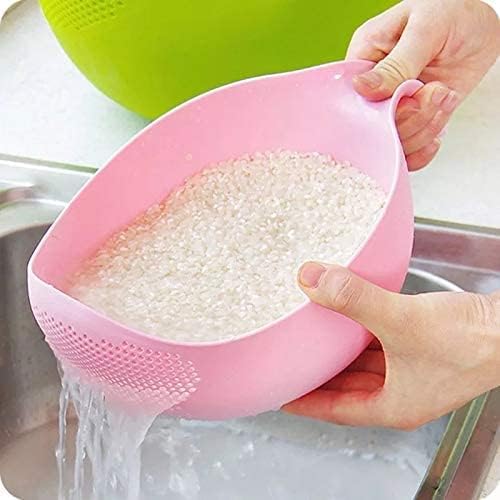 Rice Washing Filter Strainer Basket Colander Sieve Fruit Vegetable Bowl Drainer Cleaning Tools Home Kitchen Kit (S, green)