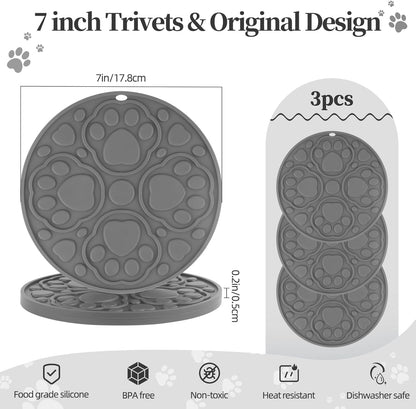 7 Inch Grey Silicone Trivet Mats Set for Hot Dishes 3 Pack | Non-Slip Heat Resistant Hot Pads Holders for Kitchen, Counter, Table - Anti Stain Plate Mats for Hot Pots and Pans