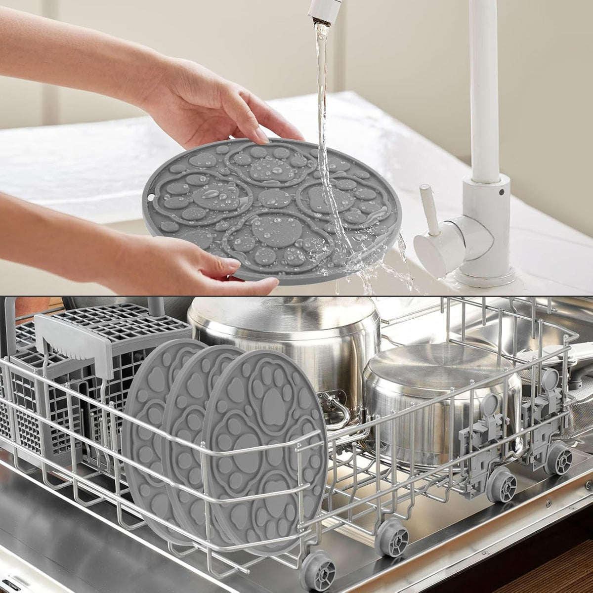 7 Inch Grey Silicone Trivet Mats Set for Hot Dishes 3 Pack | Non-Slip Heat Resistant Hot Pads Holders for Kitchen, Counter, Table - Anti Stain Plate Mats for Hot Pots and Pans