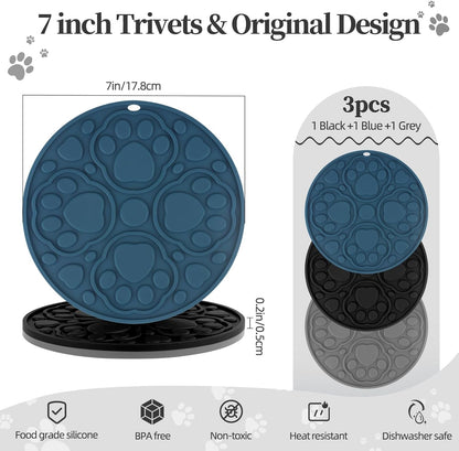 7 Inch Grey Silicone Trivet Mats Set for Hot Dishes 3 Pack | Non-Slip Heat Resistant Hot Pads Holders for Kitchen, Counter, Table - Anti Stain Plate Mats for Hot Pots and Pans