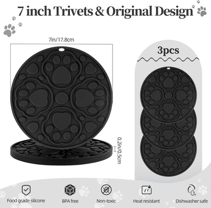 7 Inch Grey Silicone Trivet Mats Set for Hot Dishes 3 Pack | Non-Slip Heat Resistant Hot Pads Holders for Kitchen, Counter, Table - Anti Stain Plate Mats for Hot Pots and Pans