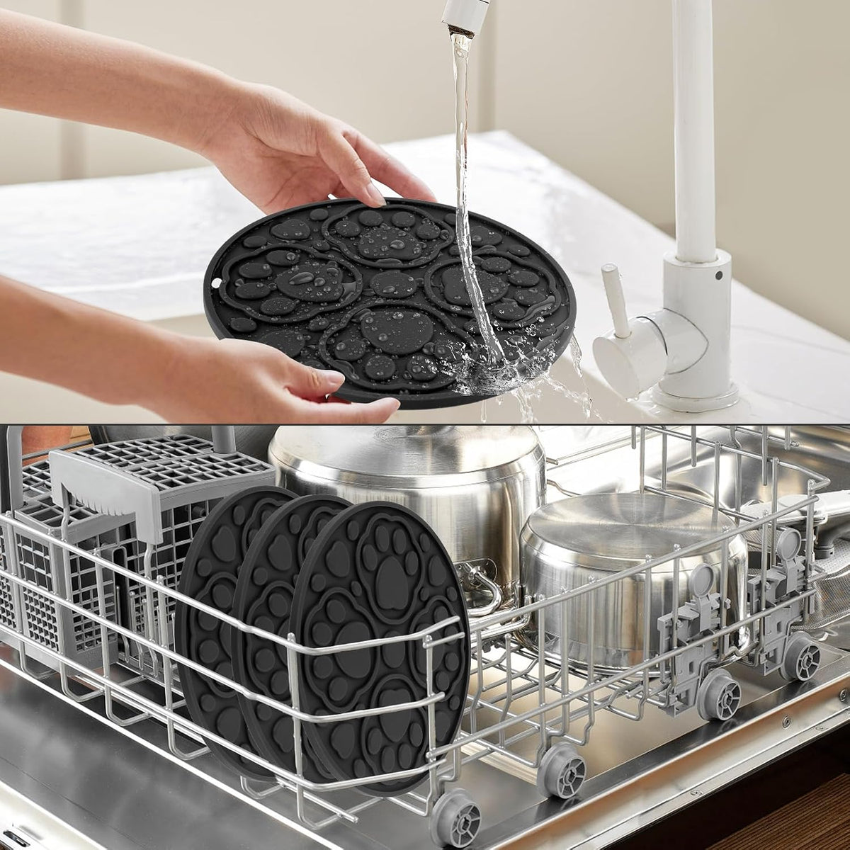 7 Inch Grey Silicone Trivet Mats Set for Hot Dishes 3 Pack | Non-Slip Heat Resistant Hot Pads Holders for Kitchen, Counter, Table - Anti Stain Plate Mats for Hot Pots and Pans