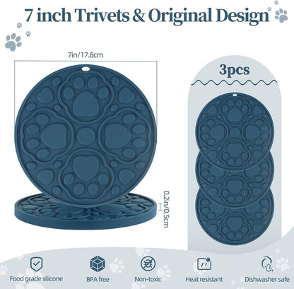 7 Inch Grey Silicone Trivet Mats Set for Hot Dishes 3 Pack | Non-Slip Heat Resistant Hot Pads Holders for Kitchen, Counter, Table - Anti Stain Plate Mats for Hot Pots and Pans