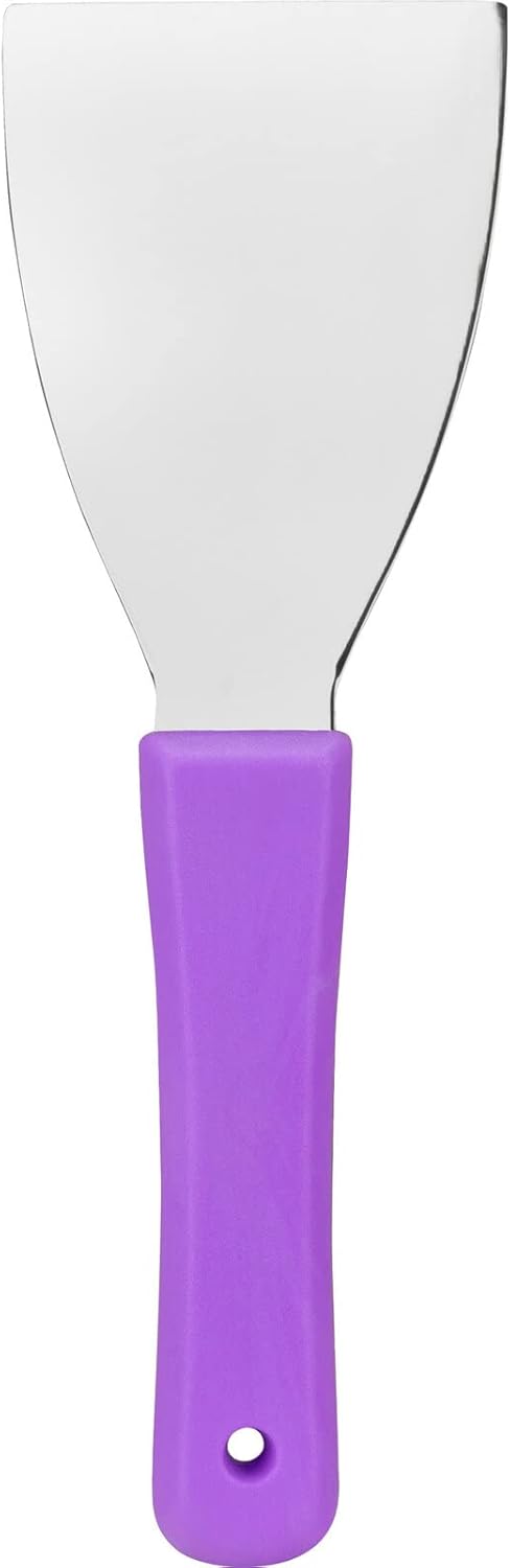 SPARTA Steel Handheld Scraper Kitchen Scraper Tool with Food-Safe Plastic Handle for Griddles, Pans, Pots, and Cutting Boards in Commercial Settings, Stainless Steel, 3 Inches, Pink