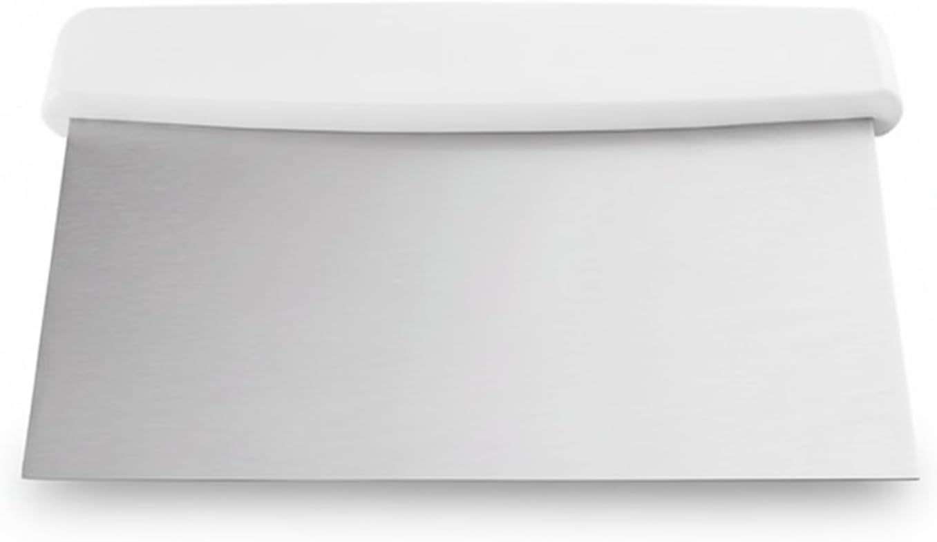 Stainless Steel Dough Cutter and Bench Scraper with White Plastic Handle - Pastry Scraper and Dough Divider for Bread, Pizza, Pastry, Baking Prep, and for Kitchen Use (5 7/8" x 4 1/4")