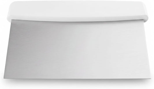 Stainless Steel Dough Cutter and Bench Scraper with White Plastic Handle - Pastry Scraper and Dough Divider for Bread, Pizza, Pastry, Baking Prep, and for Kitchen Use (5 7/8" x 4 1/4")