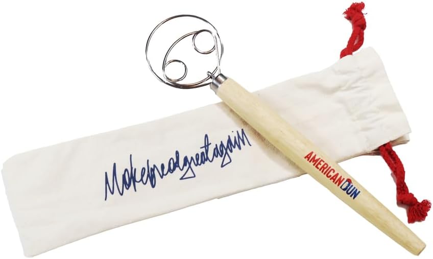 Patriotic Themed Sourdough Whisk For Baking, Perfect Stocking Gift With Storage Pouch, Tool for Danish Dough Bread Making, Premium Wood Handle 13-inch Baking Whisk