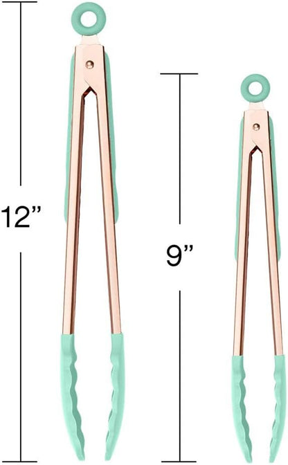 COOK WITH COLOR Stainless Steel Silicone Tipped Kitchen & BBQ Tongs Set, 3 Pc Utensils, Grey