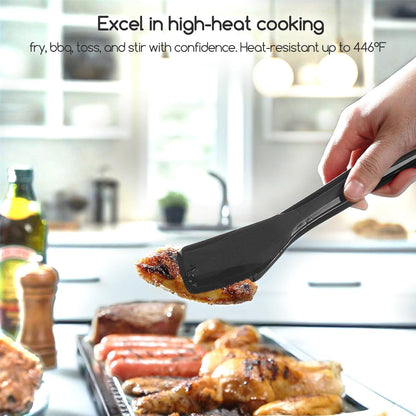 11 Inch Silicone Tongs for Cooking Heat Resistant, Lightweight Non-Scratch Stainless Steel, Kitchen & BBQ Tools with Silicone Tips for Flipping Fish, Steak, Toast & Bread (2-Pack)