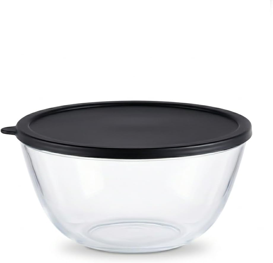 4.9 Quart Large Glass Mixing Bowl with Lid, Clear Glass Bowl for Bread Dough Mixing, Bread Making, Salad Serving, Food Prep & Storage