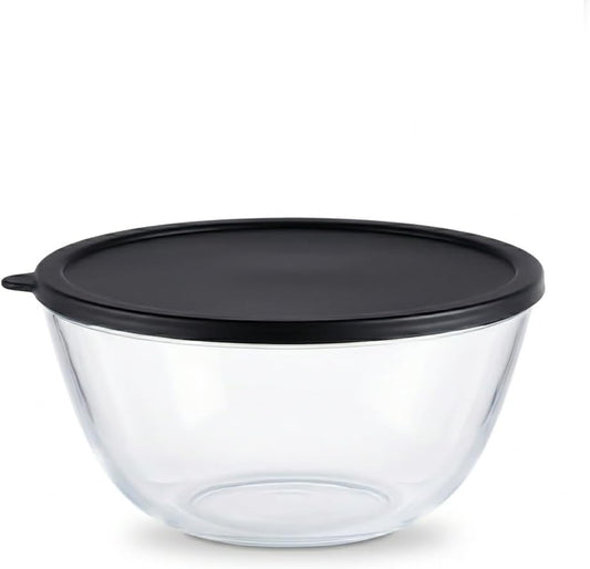 4.9 Quart Large Glass Mixing Bowl with Lid, Clear Glass Bowl for Bread Dough Mixing, Bread Making, Salad Serving, Food Prep & Storage