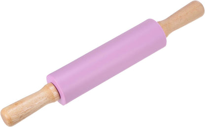 HARFINGTON Silicone Rolling Pins for Baking 12.2 Inch Non-Stick Silicone Surface Wooden Handle Rolling Pin Small Roller Playdough Rolling Pins for Fondant Kitchen Dough Pizza, Green