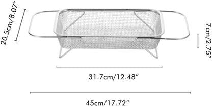 Over The Sink Colander, Expandable Fine Mesh Stainless Steel Strainers and Colanders, Stainless Steel Oval Colander with Grip Handle, Steel Colander for Strain, Drain, Rinse, for Draining Pasta
