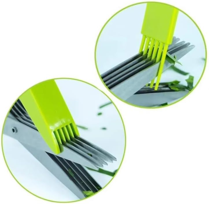 Herb Scissors with 5 Sharp Stainless Steel Blades, for Cutting Chives, Parsley, Basil and more, Includes Cleaning Comb and Safety Cover (Green)