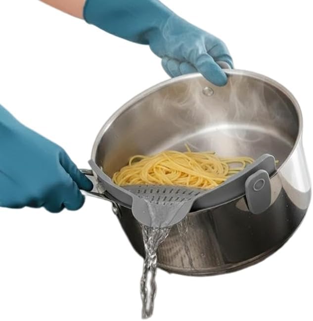 1PC Adjustable Silicone Clip On Strainer For Pots Pot Strainer Kitchen Pot Strainer Handheld Drainer For Noodles Pasta