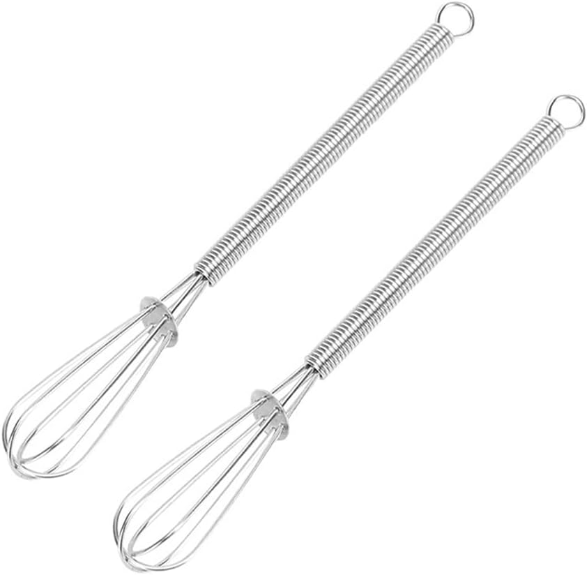 Stainless Steel Mini Whisk 2 Pcs, Small Wire Whisks Set with Wooden Handle, Kitchen Egg Beater Mini Hand Mixer for Cooking, 7.8inch