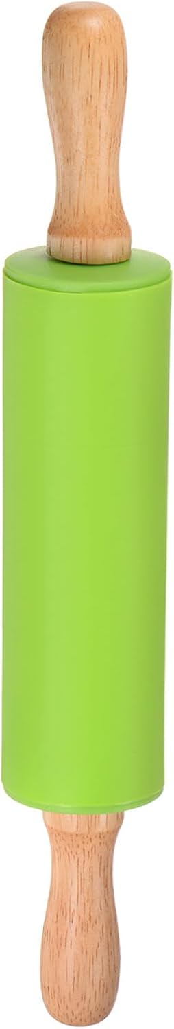 HARFINGTON Silicone Rolling Pins for Baking 12.2 Inch Non-Stick Silicone Surface Wooden Handle Rolling Pin Small Roller Playdough Rolling Pins for Fondant Kitchen Dough Pizza, Green