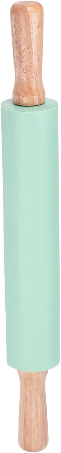 HARFINGTON Silicone Rolling Pins for Baking 12.2 Inch Non-Stick Silicone Surface Wooden Handle Rolling Pin Small Roller Playdough Rolling Pins for Fondant Kitchen Dough Pizza, Green