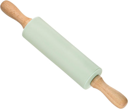 Silicone Rolling Pins, 17" Length, Silicone & Oak Non-Stick Ergonomic Wooden Handle Fondant Dough Roller Pink - (Applications: for Baking DIY Projects)