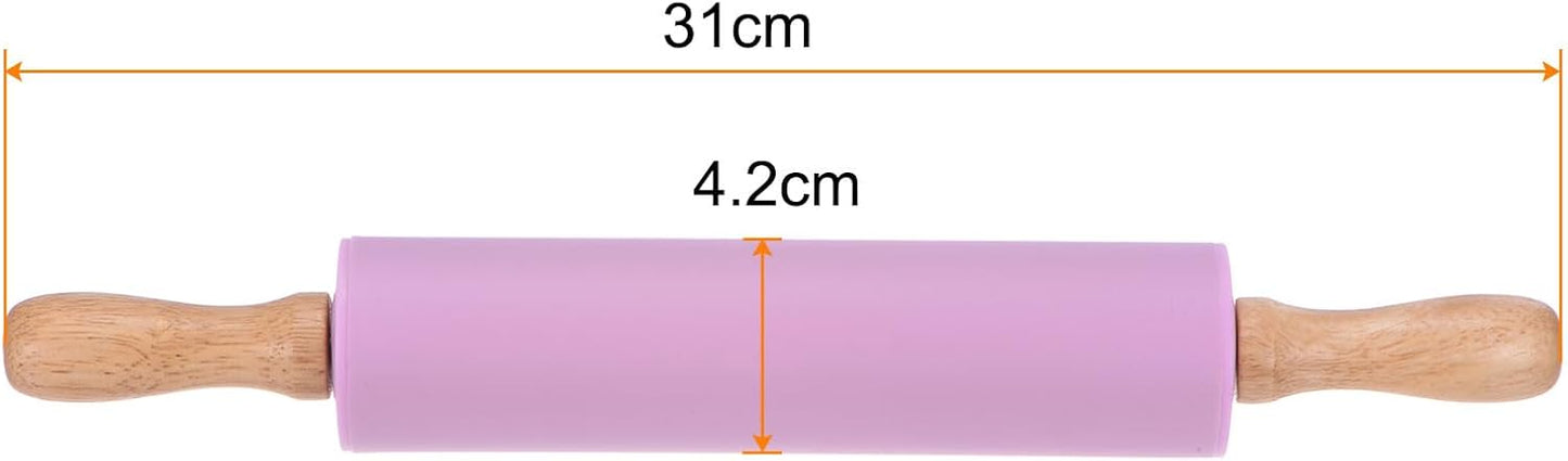 HARFINGTON Silicone Rolling Pins for Baking 12.2 Inch Non-Stick Silicone Surface Wooden Handle Rolling Pin Small Roller Playdough Rolling Pins for Fondant Kitchen Dough Pizza, Green