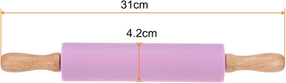 HARFINGTON Silicone Rolling Pins for Baking 12.2 Inch Non-Stick Silicone Surface Wooden Handle Rolling Pin Small Roller Playdough Rolling Pins for Fondant Kitchen Dough Pizza, Green