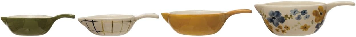 Creative Co-Op Hand-Painted Stoneware Measuring Cups, Multicolor