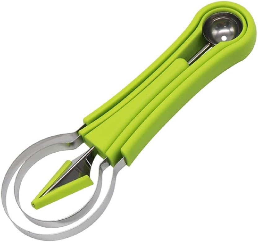 Melon Baller Scoop Set, Professional 4 In 1 Stainless Steel Watermelon Cutter Fruit Carving Tools Set, Fruit Scooper Seed Remover Watermelon Knife for Vegetable, Salad, Ice Cream (Green)
