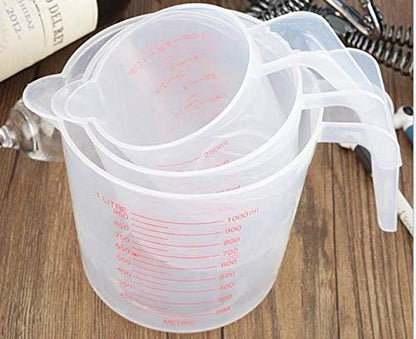 MIZORLIE Plastic Measuring Cup Set,3Pcs BPA Free Plastic Clear Heat-resistant with Angled Grip and Spout Stackable Liquid Measuring Cup for Kitchen Use