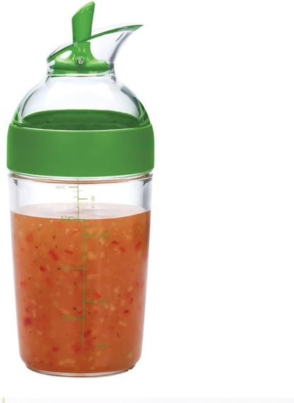 Salad Dressing Mixer, Used To Hold Sauces, Leak Proof, Salad Seasoning Pot with Scale, Green Kitchen Seasoning Pot, Storage of Various Sauces, Salad, Tomato Sauce, Green, 8.5oz