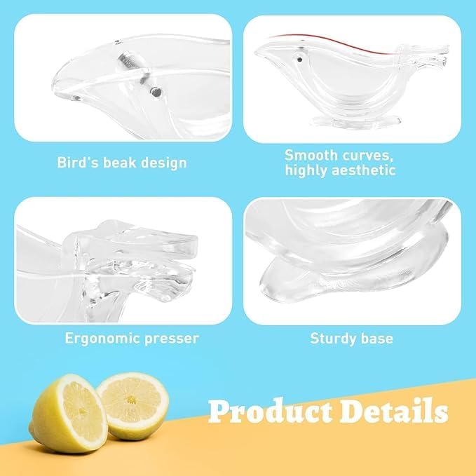 2Pcs Manual Lemon Juicer, Acrylic Manual Lemon Slice Squeezer, Portable Transparent Fruit Juicer, Elegance Bird Shape, Hand Juicer for Orange Lime Pomegranate