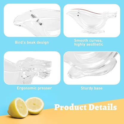 2Pcs Manual Lemon Juicer, Acrylic Manual Lemon Slice Squeezer, Portable Transparent Fruit Juicer, Elegance Bird Shape, Hand Juicer for Orange Lime Pomegranate