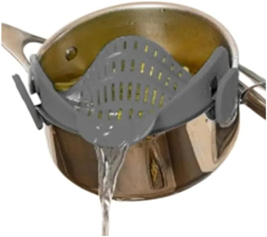 Silicone Clip On Strainer for Pots and Pans - Heat Resistant, Food, Noodle, Meat, Fruits, Vegetables and Pasta Strainer - Versatile Kitchen Gadget (Gray)