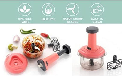 Manual Push Chopper 800ml for Vegetable & Fruit Cutting, Strong ABS Material for Long Duration (Multi Color)