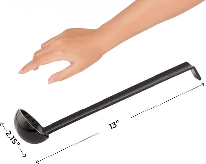 Restaurantware 1 Ounce Serving Ladle 1 Hook Handle Portion Ladle - Dishwasher-Safe Reusable Black Plastic Gravy Ladle For Stirring Pouring And Serving