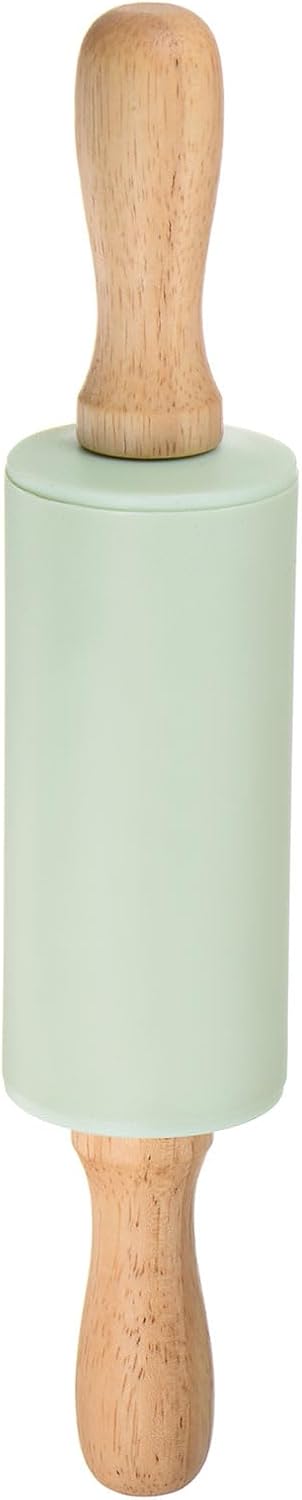 HARFINGTON Silicone Rolling Pins for Baking 12.2 Inch Non-Stick Silicone Surface Wooden Handle Rolling Pin Small Roller Playdough Rolling Pins for Fondant Kitchen Dough Pizza, Green