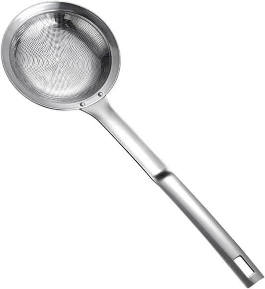 Stainless Steel Fine Mesh Colander Spoon Long Handle Mesh Sieve Strainer Grease Skimmer Spoon Food Oil Filter Strainers Metal Kitchen Strainer Sifter with Handle L