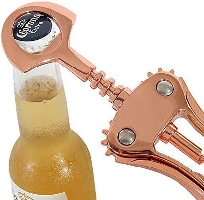 Wing Corkscrew, Wine Opener, Bottle Cap Opener, Steel, Copper Color