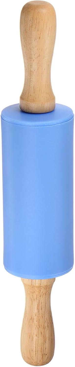 HARFINGTON Silicone Rolling Pins for Baking 12.2 Inch Non-Stick Silicone Surface Wooden Handle Rolling Pin Small Roller Playdough Rolling Pins for Fondant Kitchen Dough Pizza, Green