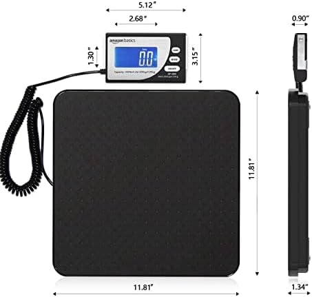 Amazon Basics Digital Postal Shipping Scale with Tare Function, AC Adapter, 65 lb Capacity, 0.1 oz Readability, LCD Display, Black