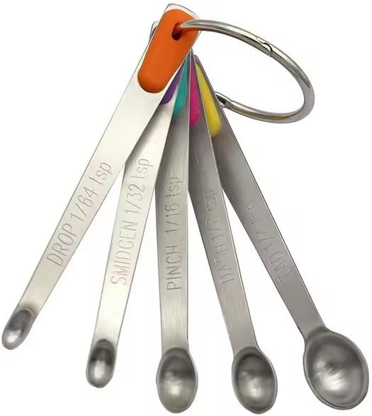Measuring Spoons Set, Mini Tiny Tsp Teaspoon Measuring Spoons, Small Stainless Steel Measure Spoon 1/64, 1/32, 1/16, Teaspoon with Silicone Handle for Spice