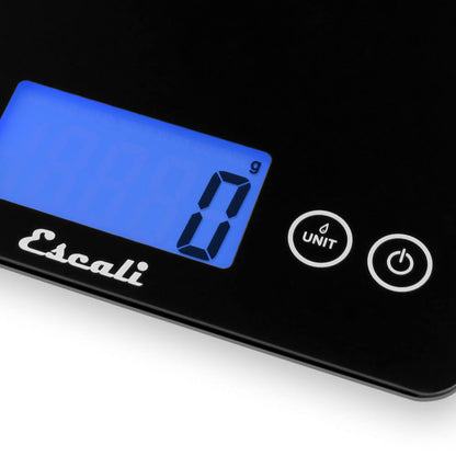 Escali 2210IB ArtiXL Extra-Large Glass Digital LCD Display Kitchen Scale, Measures Liquid and Dry Ingredients, Tare Function, 22lb Capacity, Black