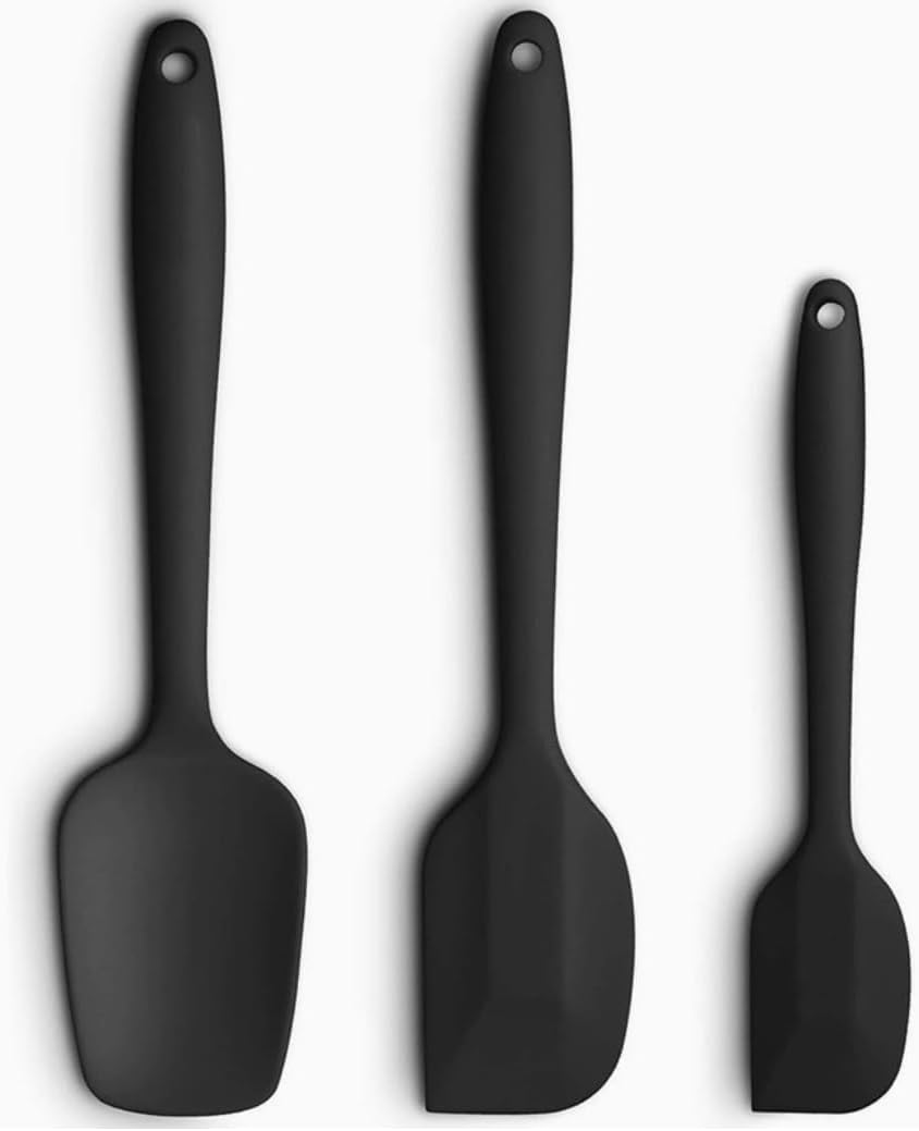 Silicone Spatula 3-Piece Set, Ergonomic Handle High Heat-Resistant Spatulas, Non-Stick Rubber Spatulas with Stainless Steel Core, Black