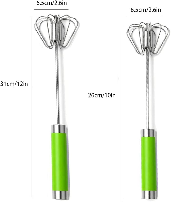 Stainless Steel Semi-Automatic Egg Whisk Set, 2PCS Hand Push Rotary Manual Mixer for Cooking, Whisking, Beating and Stirring (10&12 Inch)