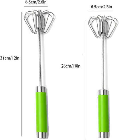 Stainless Steel Semi-Automatic Egg Whisk Set, 2PCS Hand Push Rotary Manual Mixer for Cooking, Whisking, Beating and Stirring (10&12 Inch)