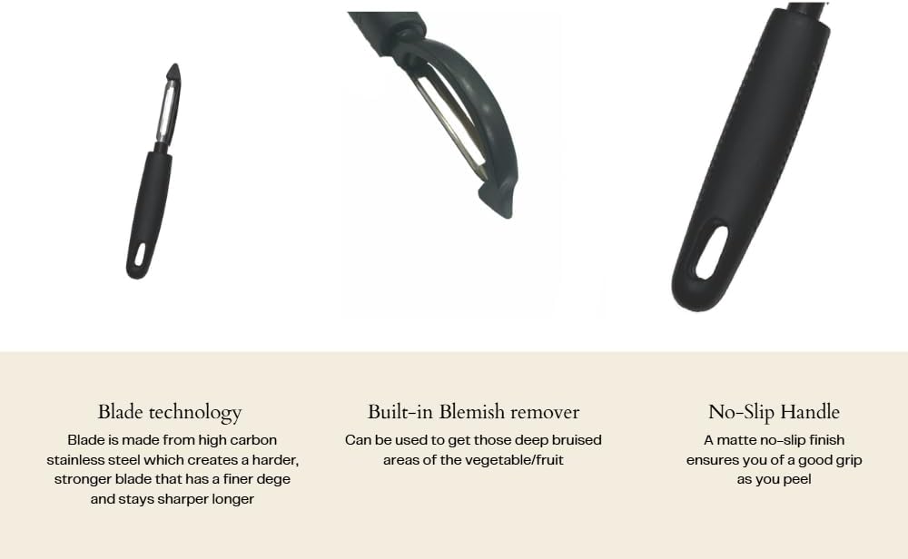 Prodigy Goods LLC Vegetable Peeler - High Carbon Stainless Steel Swivel Peeler, Enhanced Grip with Rubber for Comfort, Perect Kitchen Peeler For Veggie, Fruit, Potato, Carrot, Apple, Black