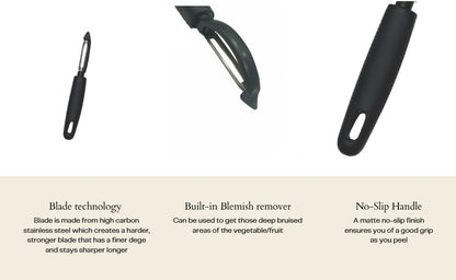 Prodigy Goods LLC Vegetable Peeler - High Carbon Stainless Steel Swivel Peeler, Enhanced Grip with Rubber for Comfort, Perect Kitchen Peeler For Veggie, Fruit, Potato, Carrot, Apple, Black