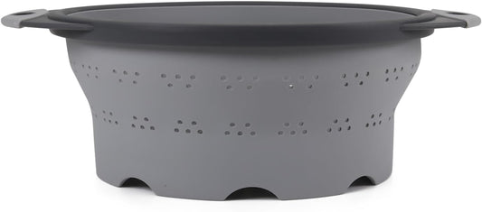 Dexas 10" Collapsible Silicone Colander in Cream, Kitchen Strainer with Handles, 15.1 Cup Capacity | BPA-Free, Heat-Resistant, Space-Saving Kitchen Tool
