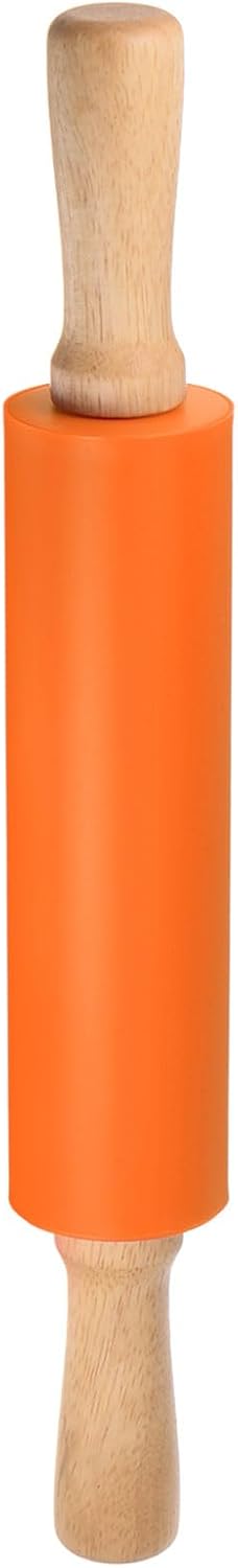 HARFINGTON Silicone Rolling Pins for Baking 12.2 Inch Non-Stick Silicone Surface Wooden Handle Rolling Pin Small Roller Playdough Rolling Pins for Fondant Kitchen Dough Pizza, Green